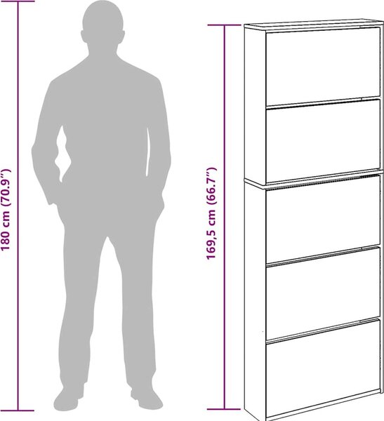 VidaXL Botník se zrcadlem 5patrový 63 x 17 x 169,5 cm [273937] Barva: Bílá
