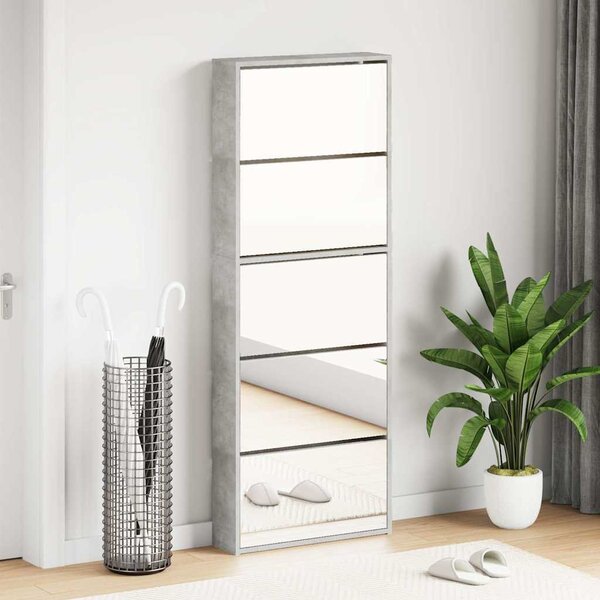 VidaXL Botník se zrcadlem 5patrový 63 x 17 x 169,5 cm [273937] Barva: Betonová šedá