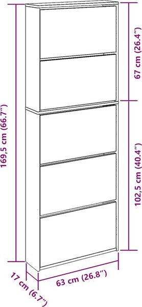 VidaXL Botník se zrcadlem 5patrový 63 x 17 x 169,5 cm [273937] Barva: Bílá
