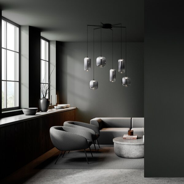 Kouřově šedé skleněné závěsné LED světlo Nova Luce Aelia 72 cm