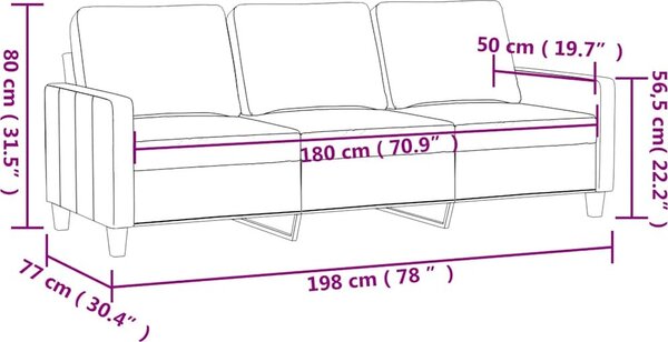VidaXL 3místná pohovka 180 cm samet [359217] Barva: Modrá