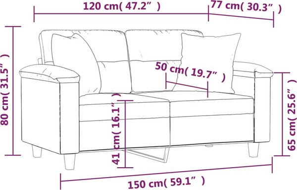 VidaXL 2místná pohovka s polštáři 120 cm umělá kůže [3200983] Barva: Šedá