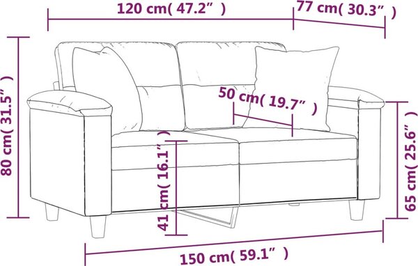 VidaXL 2místná pohovka s polštáři 120 cm umělá kůže [3200983] Barva: Šedá
