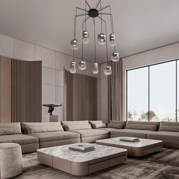 Kouřově šedé skleněné závěsné LED světlo Nova Luce Aelia 82 cm