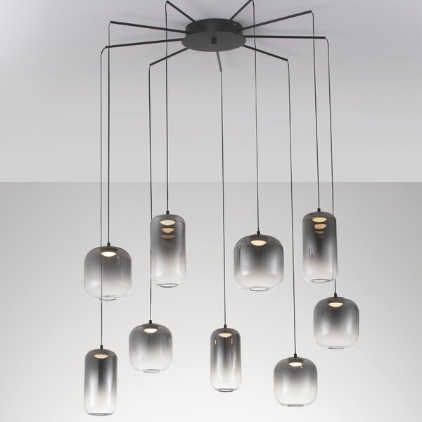 Kouřově šedé skleněné závěsné LED světlo Nova Luce Aelia 82 cm