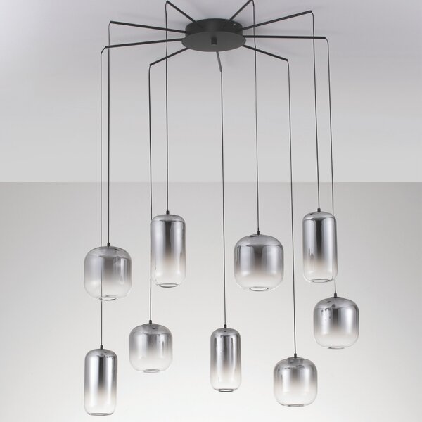 Kouřově šedé skleněné závěsné LED světlo Nova Luce Aelia 82 cm