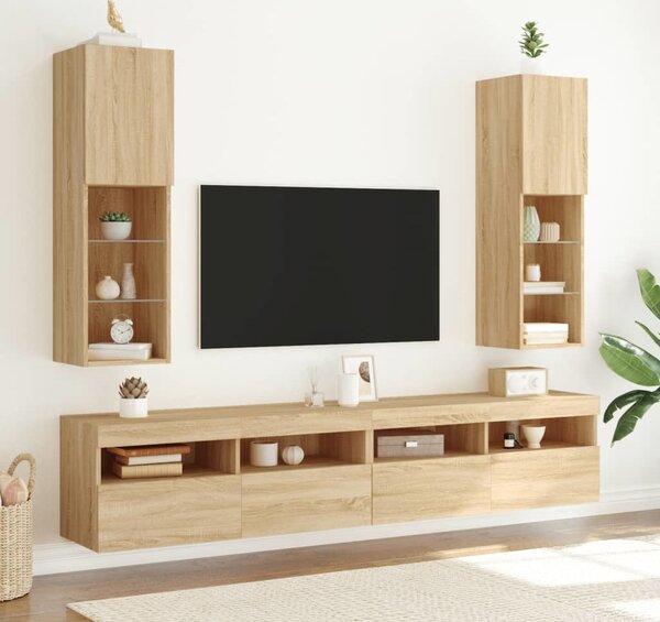 VidaXL TV skříňky s LED osvětlením 2 ks 30,5 x 30 x 102 cm [837022] Barva: šedá sonoma