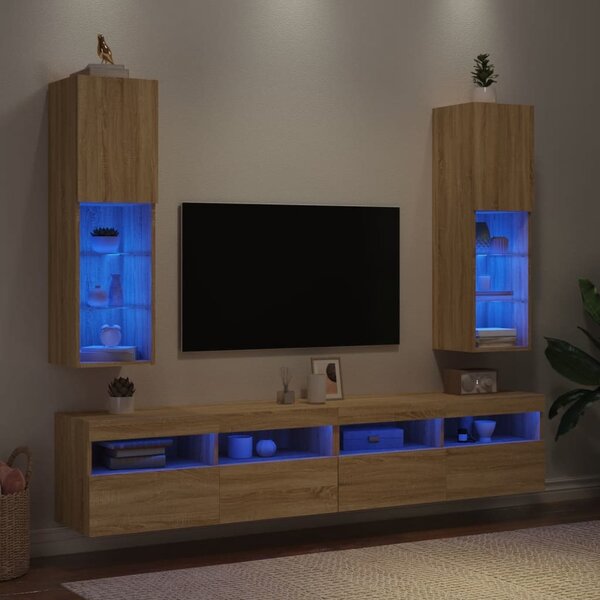 VidaXL TV skříňky s LED osvětlením 2 ks 30,5 x 30 x 102 cm [837022] Barva: šedá sonoma