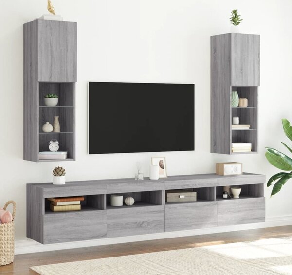 VidaXL TV skříňky s LED osvětlením 2 ks 30,5 x 30 x 102 cm [837022] Barva: šedá sonoma