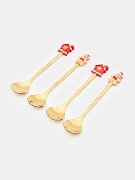 Sinsay - Sada vánočních lžiček s perníčky a domečky 4 pack - zlatá