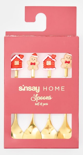 Sinsay - Sada vánočních lžiček s perníčky a domečky 4 pack - zlatá