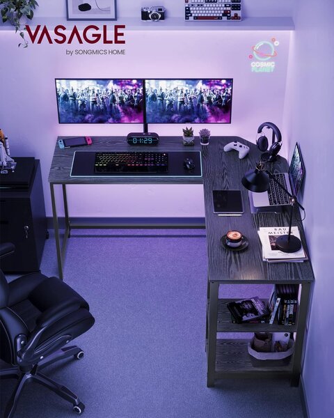 SONGMICS Rohový psací stůl VASAGLE OLIVERRE černý