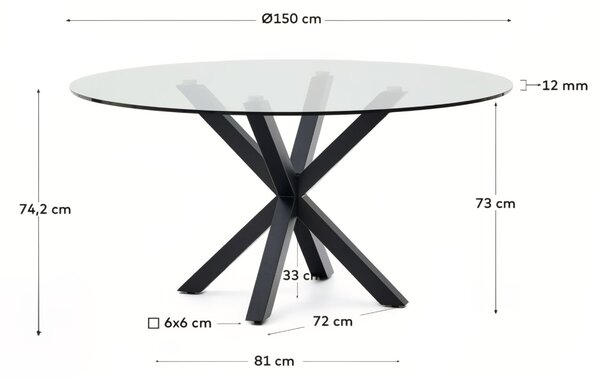 Skleněný jídelní stůl Kave Home Argo 150 cm s přírodní kovovou podnoží