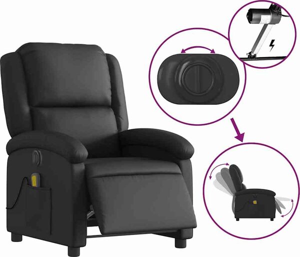 VidaXL Elektrické masážní polohovací křeslo pravá kůže [3204259] Barva: Černá