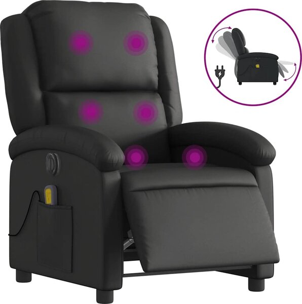 VidaXL Elektrické masážní polohovací křeslo pravá kůže [3204259] Barva: Černá
