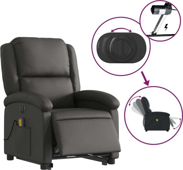 VidaXL Elektrické zvedací masážní polohovací křeslo pravá kůže [3204274] Barva: tmavě hnědá