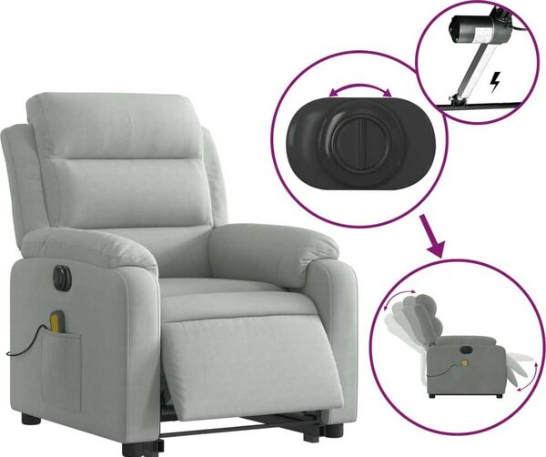 VidaXL Elektrické zvedací masážní polohovací křeslo samet [3205125] Barva: krémová