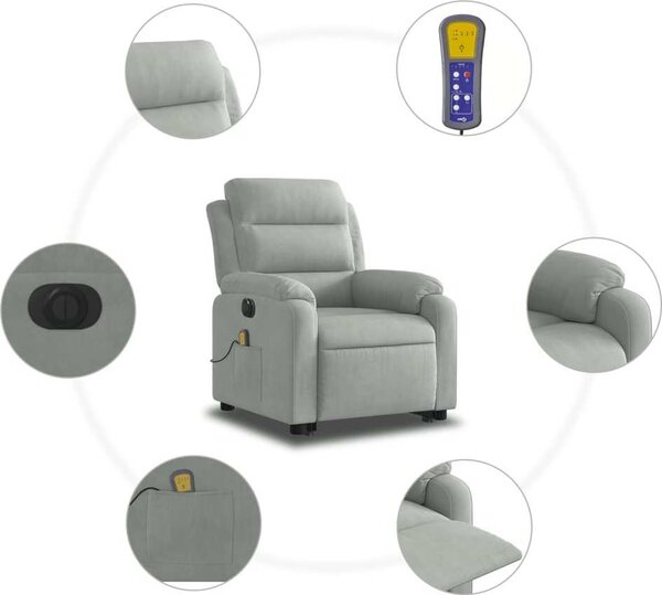 VidaXL Elektrické zvedací masážní polohovací křeslo samet [3205125] Barva: krémová