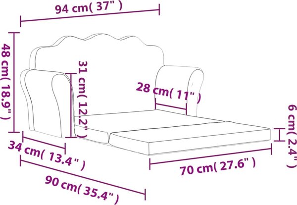 VidaXL Dětská rozkládací pohovka 2místná měkký plyš [357063] Barva: světle šedá