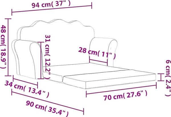 VidaXL Dětská rozkládací pohovka 2místná měkký plyš [357063] Barva: světle šedá
