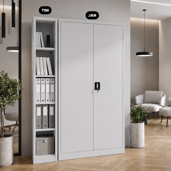 Úzký kovový archivační regál na dokumenty šedý, 250x1850x600 mm: TIM