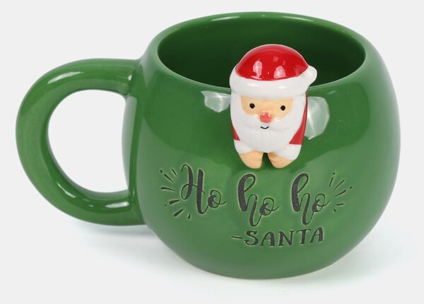 Sinsay - Vánoční keramický hrnek s figurkou Santy a nápisem - zelená