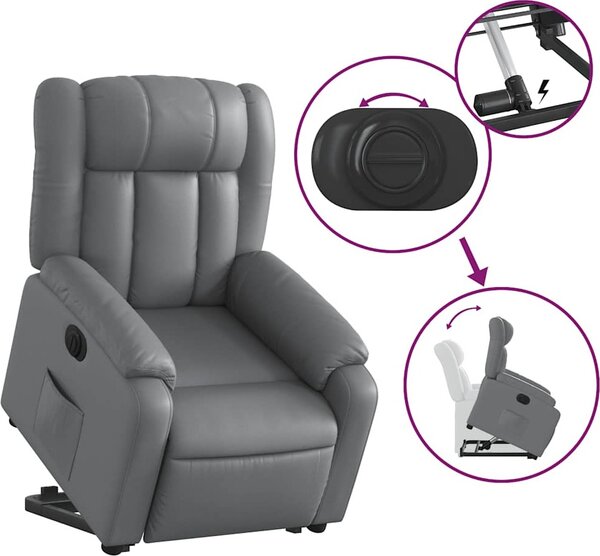 VidaXL Elektrické zvedací polohovací křeslo umělá kůže [3205281] Barva: Šedá
