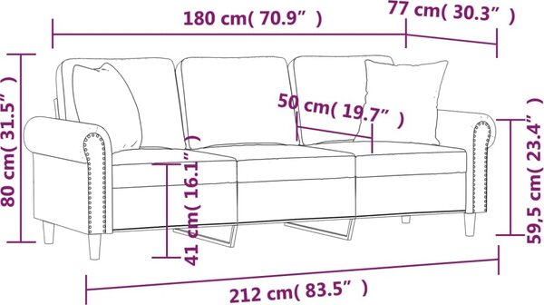VidaXL 3místná pohovka s polštáři 180 cm samet [3200955] Barva: světle šedá