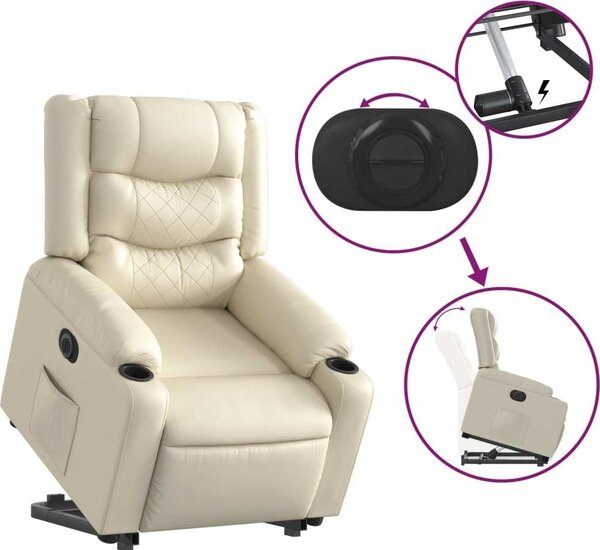 VidaXL Elektrické zvedací polohovací křeslo umělá kůže [3206560] Barva: krémová