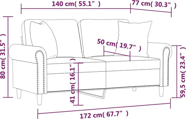 VidaXL 2místná pohovka s polštáři 140 cm samet [3200950] Barva: světle šedá