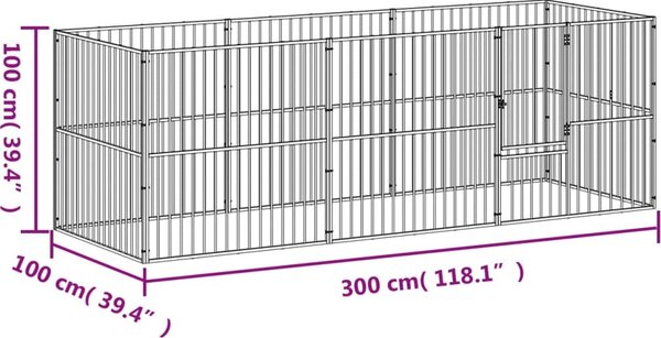 VidaXL Ohrádka pro psy 8 panelů černá pozinkovaná ocel [3209557]