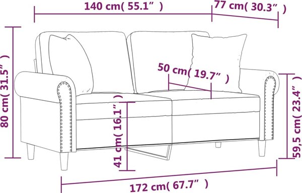 VidaXL 2místná pohovka s polštáři 140 cm samet [3200950] Barva: světle šedá