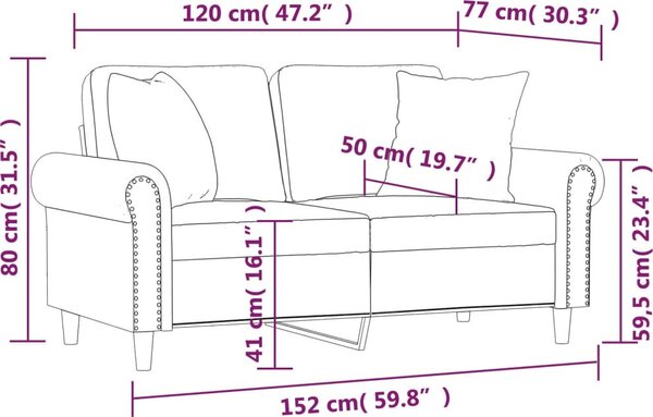 VidaXL 2místná pohovka s polštáři 120 cm samet [3200936] Barva: Růžová