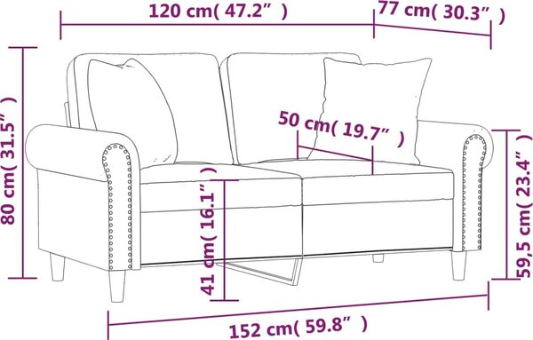 VidaXL 2místná pohovka s polštáři 120 cm samet [3200936] Barva: Růžová