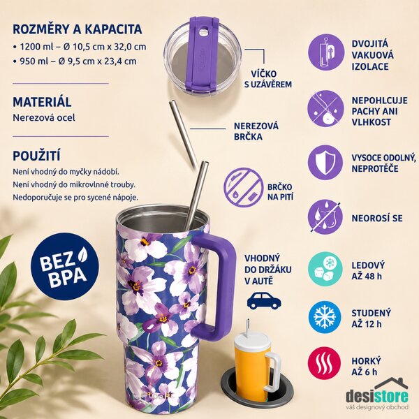 Termohrnek Stream s brčkem, 950ml, Quokka, cotton