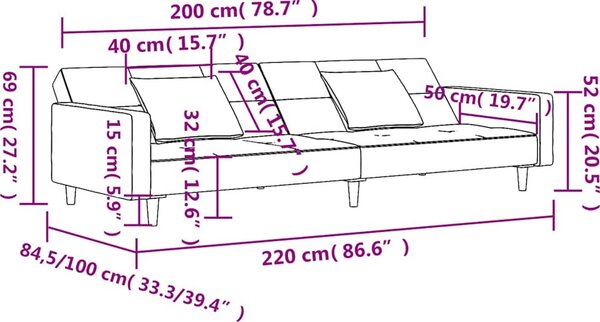 VidaXL 2místná rozkládací pohovka se 2 polštáři samet [375818] Barva: Růžová