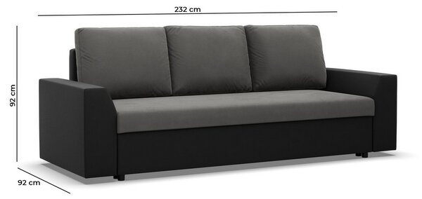 AG Třímístná pohovka LUGO výběr z barev Lawa 9 + Real 11 světle šedá a černá