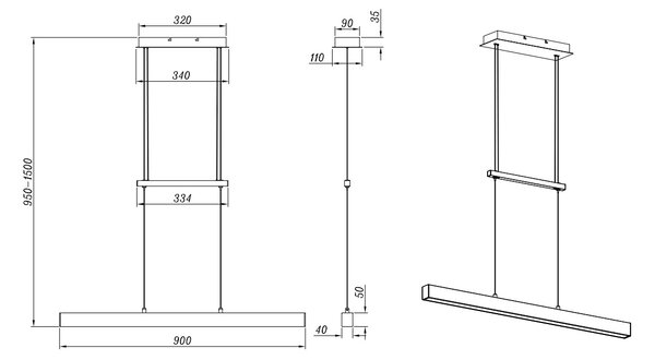 Trio Leuchten R32043132 PAROS - Závěsný stahovací lustr stmívatelný klasickým vypínačem, LED 21W + 11W, 3000K, 3000lm + 1500lm, 90cm (Moderní stahovací LED lustr s příjemnou teplou barvou světla, montura v černé matné barvě, svítí nahoru i dolů)