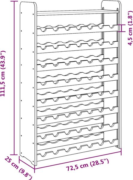 VidaXL Regál na víno s horní policí 72,5x25x111,5 cm masivní borovice [4007562]