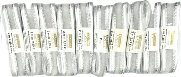 Sada 10x Vánoční stuha skládaná MONDAN SILVER GRACE 25mm x 2m (7,- Kč/m) (14,-Kč/ks)