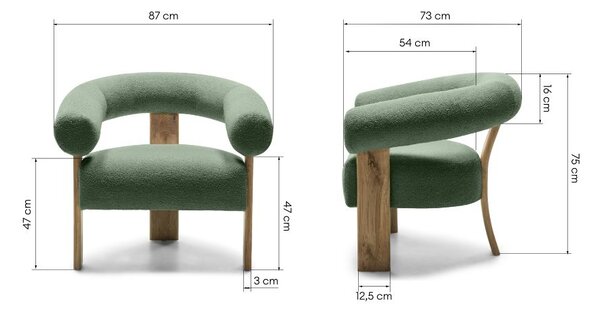 Tmavě zelené designové křeslo KOKEI, dub Now or never 37