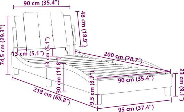 VidaXL Rám postele bez matrace Zadar 90x200 cm umělá kůže [3208158] Barva: Černobílý