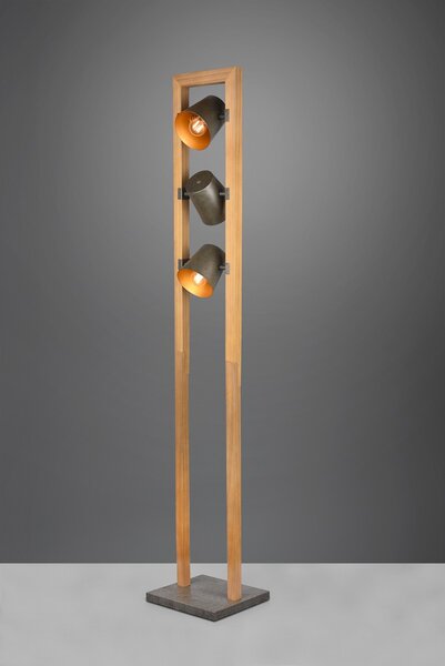 Trio Leuchten 401900367 BELL - Retro stojanové svítidlo s dřevěnou monturou a plechovými stínidly, 3 x E14, výška 150cm (Stojací retro lampa s dřevěnou monturou)