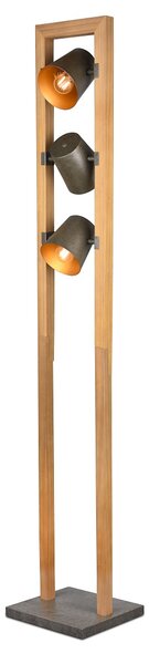 Trio Leuchten 401900367 BELL - Retro stojanové svítidlo s dřevěnou monturou a plechovými stínidly, 3 x E14, výška 150cm (Stojací retro lampa s dřevěnou monturou)