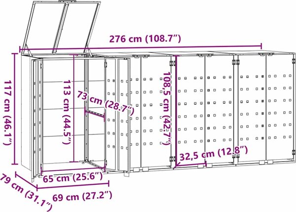 VidaXL Box na 4 popelnice 276 x 79 x 117 cm ocel [3279989] Barva: antracitová