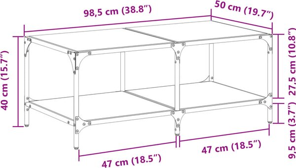 VidaXL Konferenční stolek černá skleněná deska 98,5 x 50 x 40 cm ocel [845980] Barva: průhledné sklo