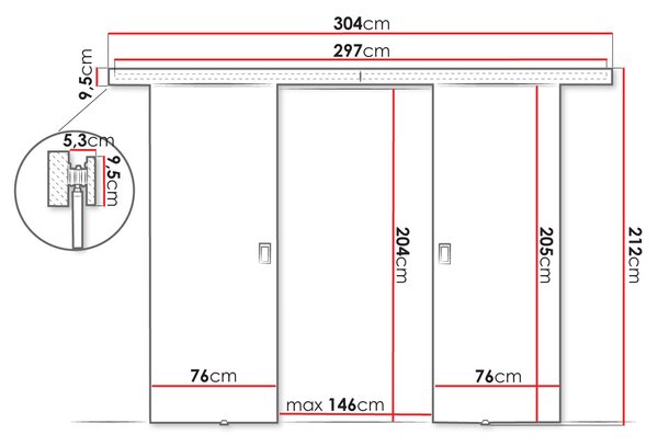 Posuvné dvoukřídlé interiérové dveře SANITA 3 - 152 cm, dub sonoma