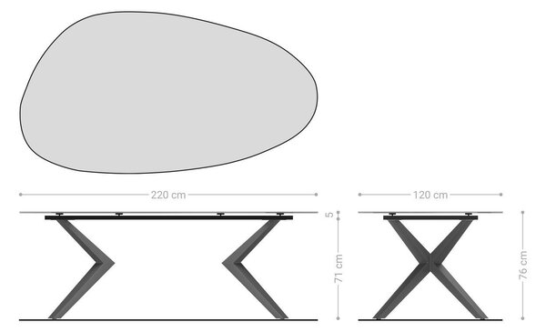 DELIFE Jídelní stůl Edge oválný 220x120 keramika Laminam® Sabbia dubová Zenthara hranatý kov titanové efektové provedení