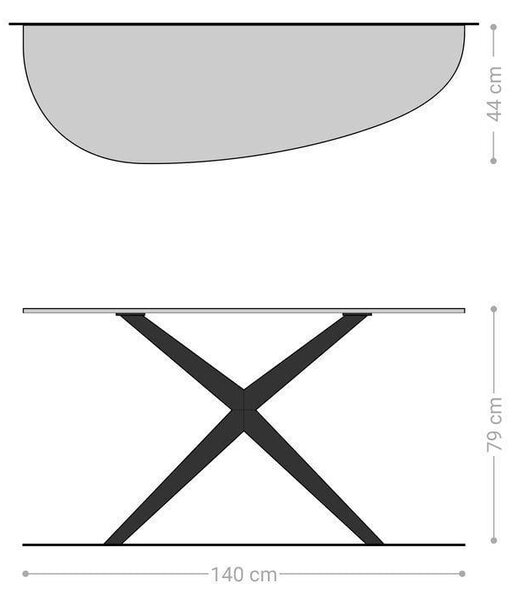 DELIFE Konzolový stůl Edge oválný 140×40 cm keramika beton šedá Estelo kov černá
