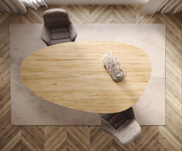 DELIFE Jídelní stůl Edge oválný 220x120 keramika Laminam® Sabbia dubová Zenthara hranatý kov titanové efektové provedení